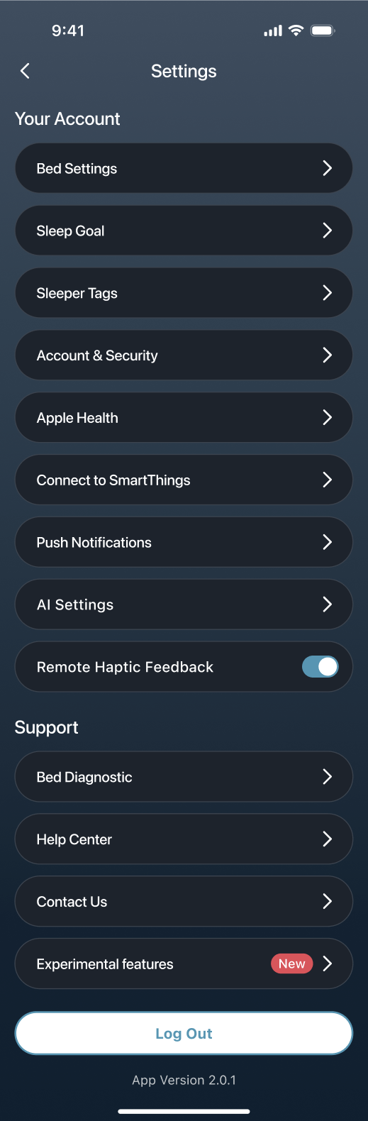 Settings page with Experimental features entry
