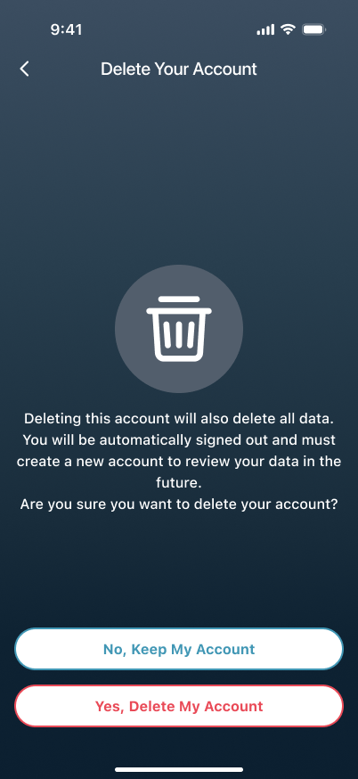 Delete account confirmation