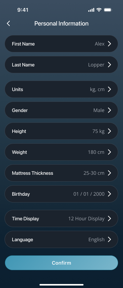 Personal Information page