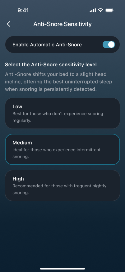 Anti-snore sensitivity