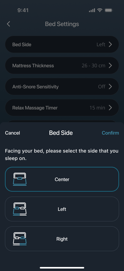 Bed side settings