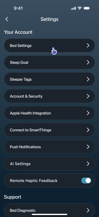 Bed Settings entry