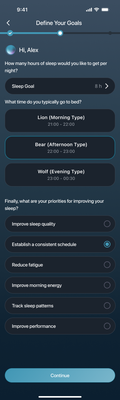 Sleep Goal page