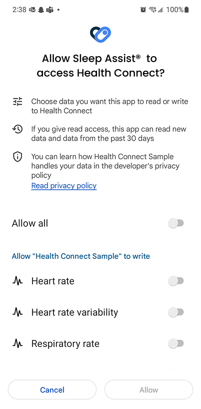 Health Connect permissions